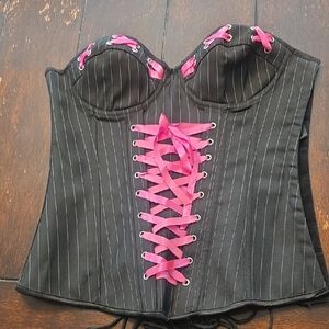 Black Corset with Pink Lacing and Skirt